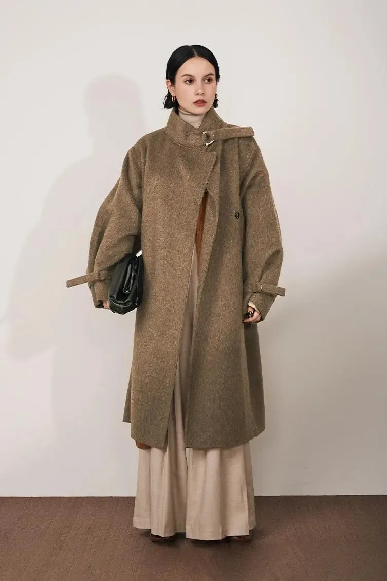 Oversized Reversible Merino Wool Coat With Stand Collar