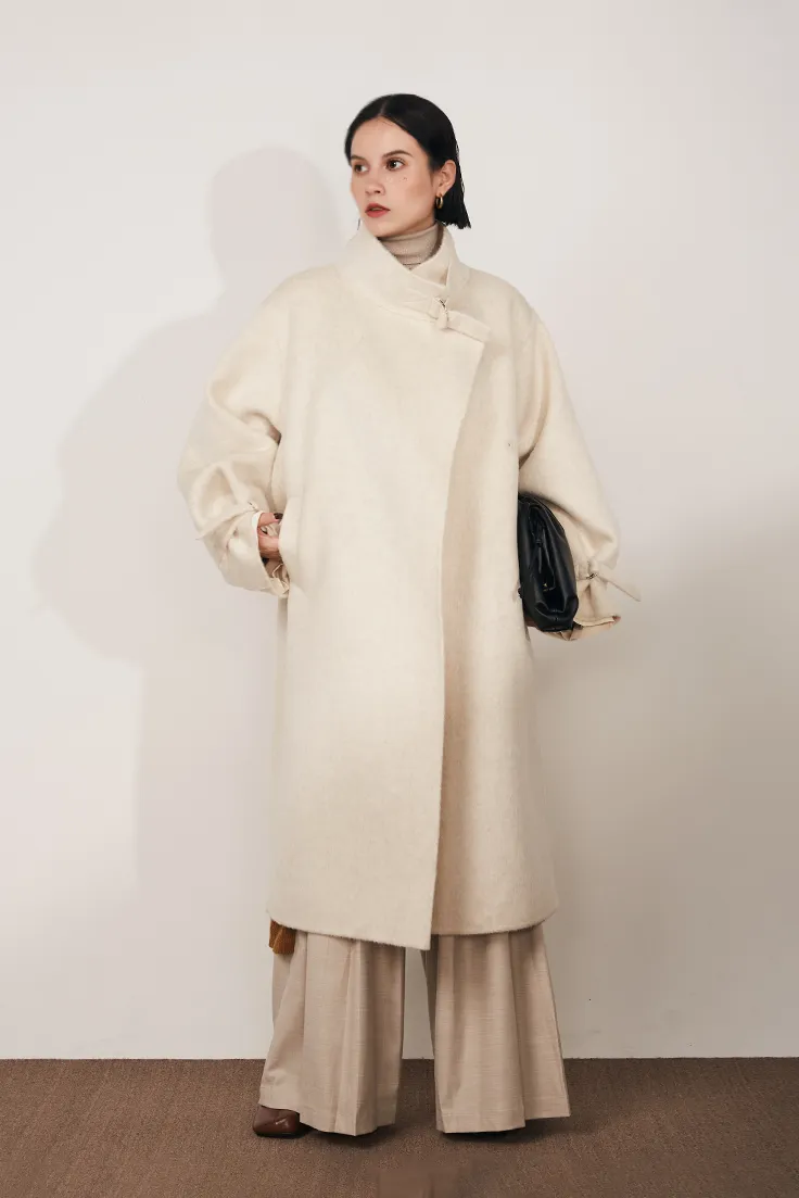 Oversized Reversible Merino Wool Coat With Stand Collar