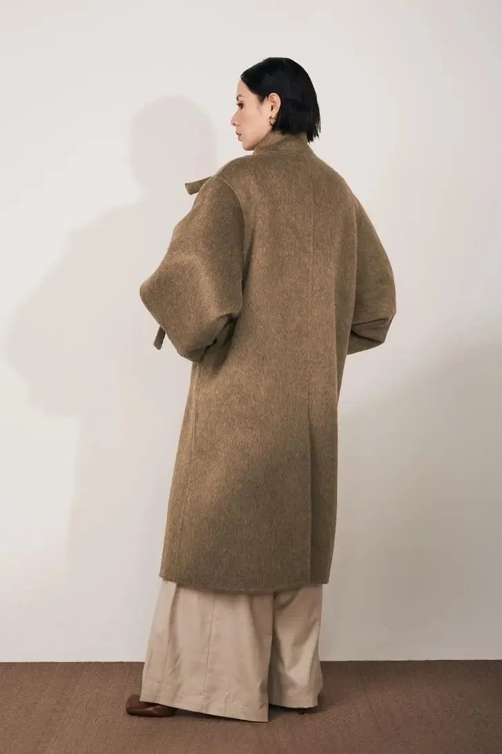 Oversized Reversible Merino Wool Coat With Stand Collar