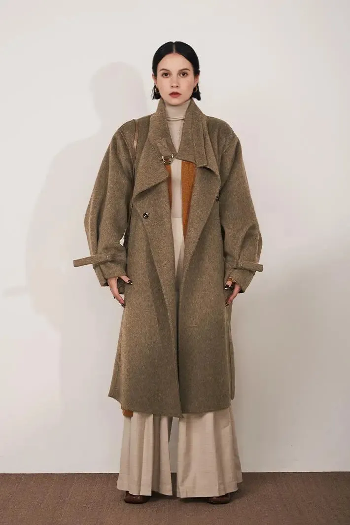 Oversized Reversible Merino Wool Coat With Stand Collar