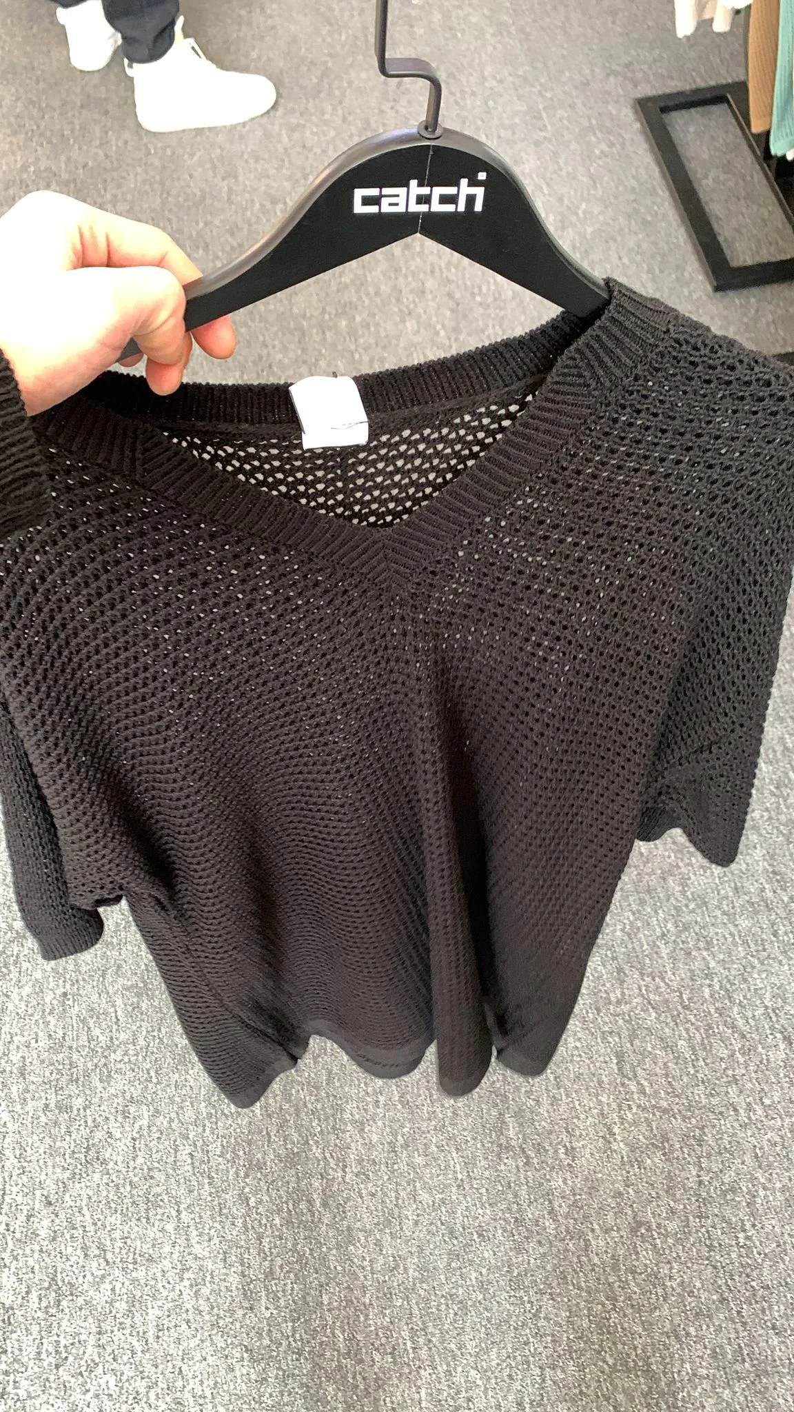 Oversize V Neck Knit T-shirt - Black