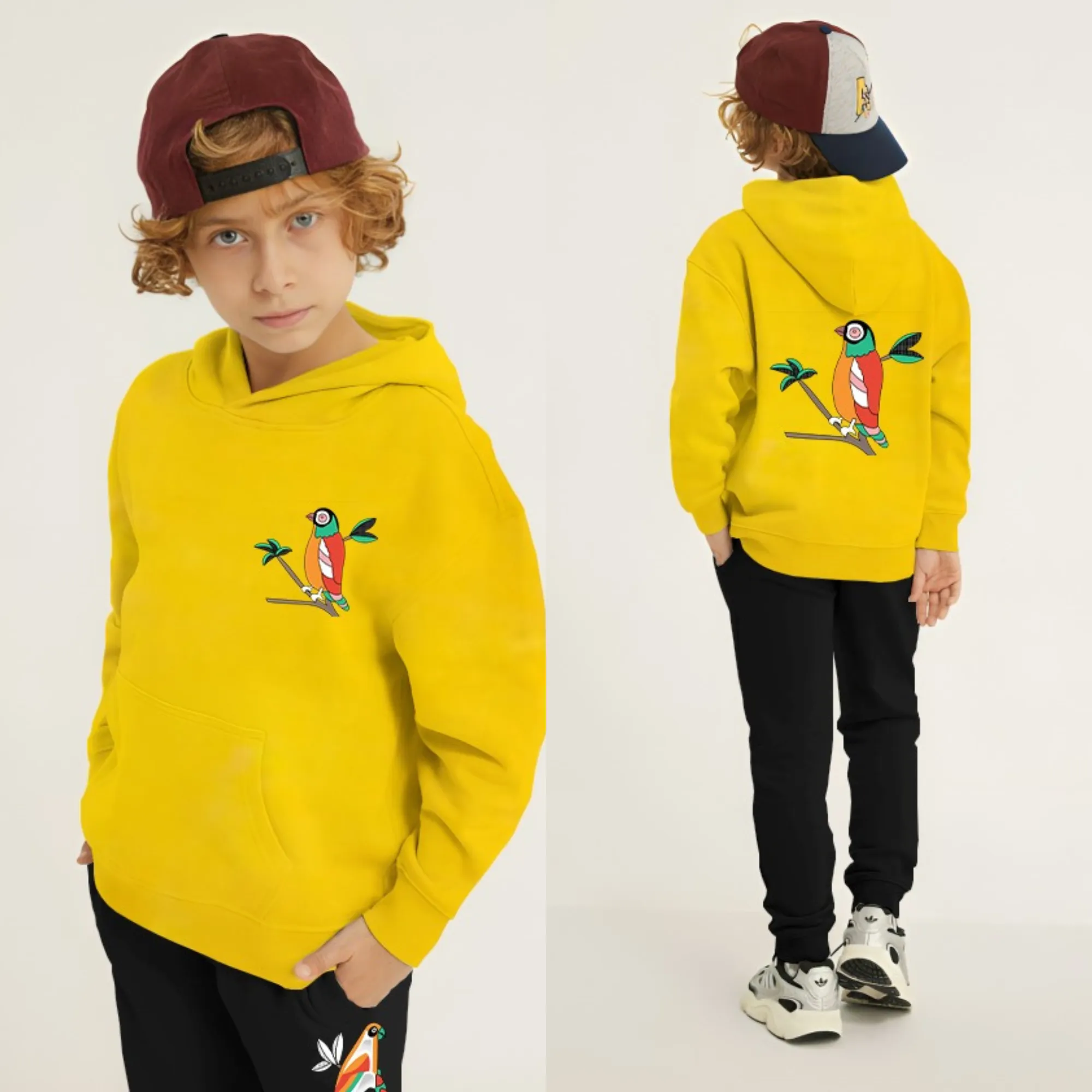 Parrot Printed Kids Hoodie Set