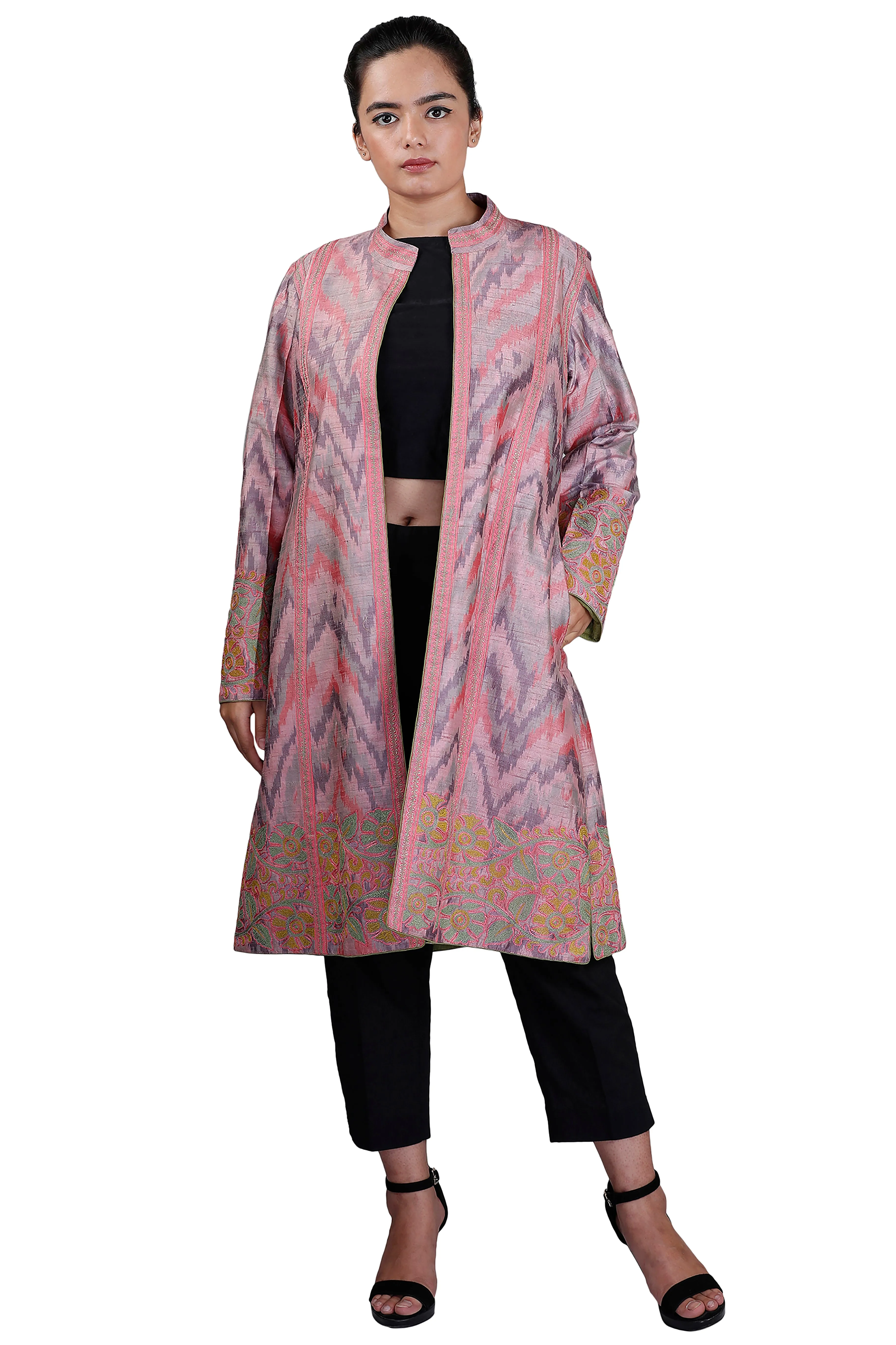 Pink Ikkat Raw Silk Jacket