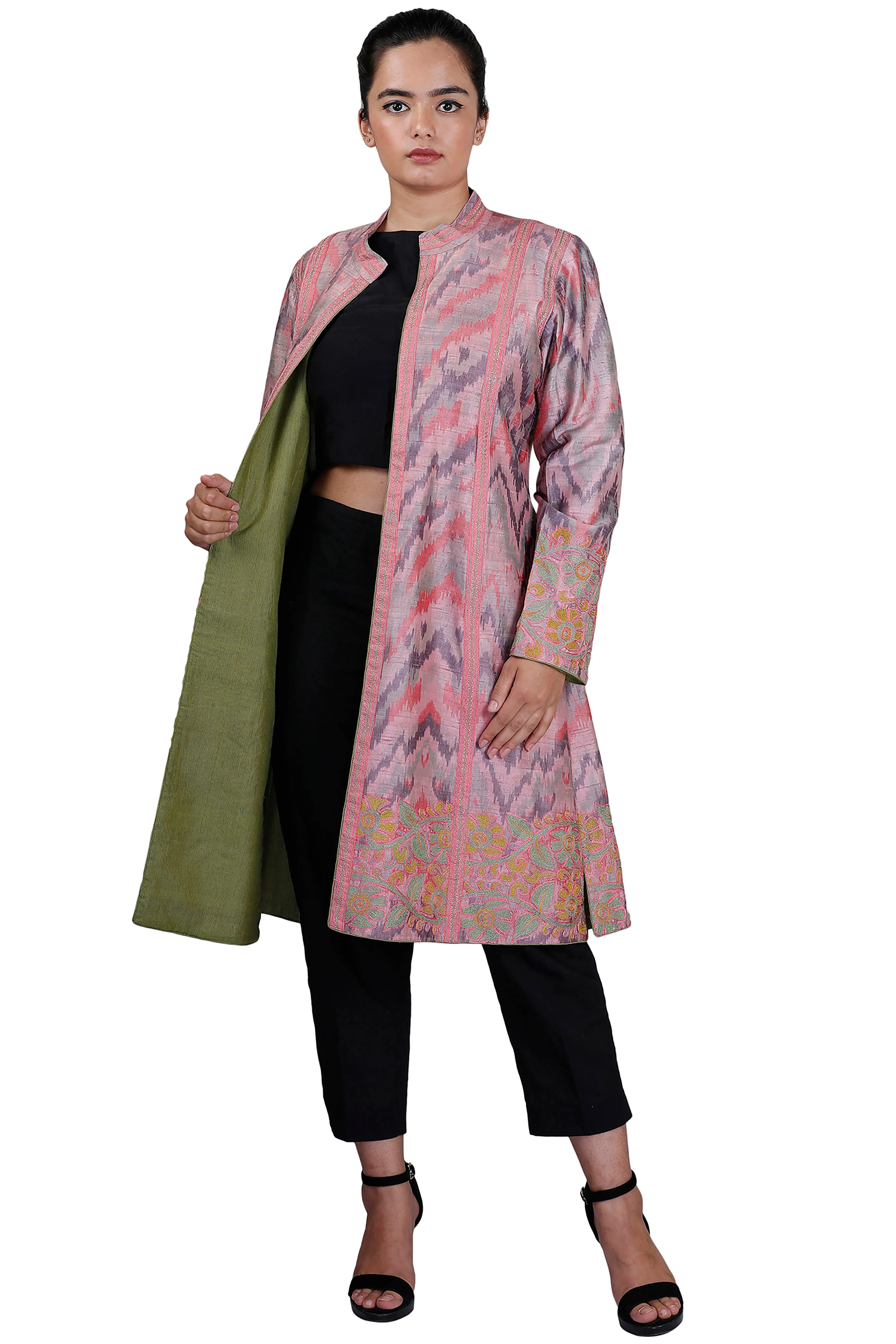 Pink Ikkat Raw Silk Jacket