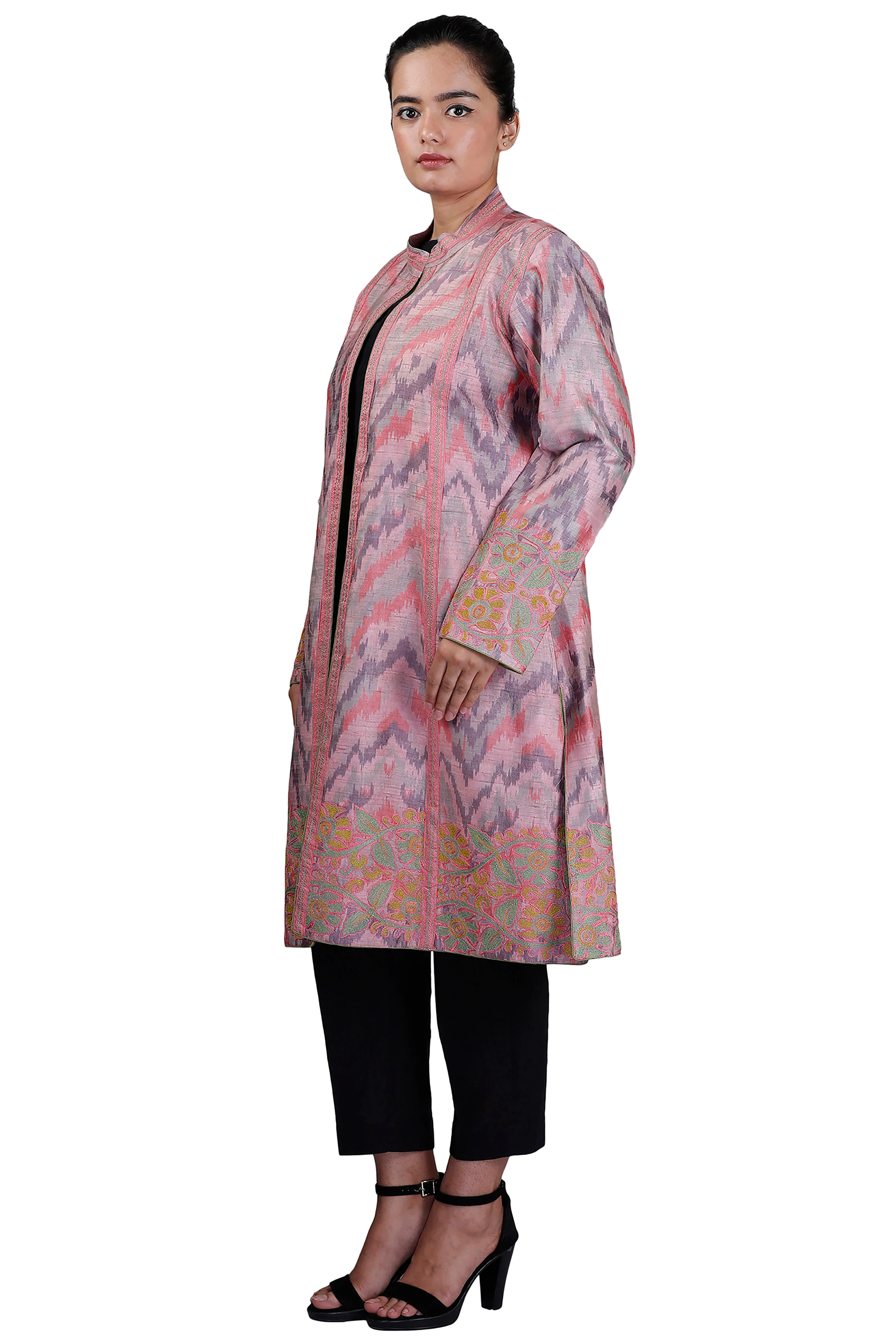 Pink Ikkat Raw Silk Jacket