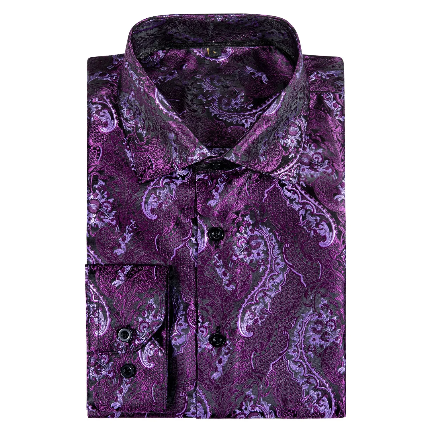 Pink Purple Paisley Style Silk Men's Long Sleeve Shirt