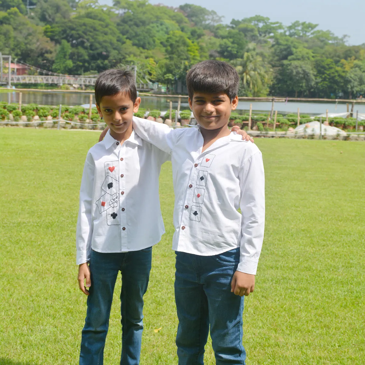 Playing Cards & Dice Embroidered Shirt - White