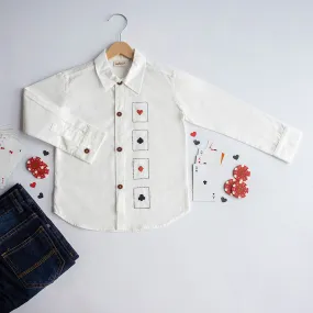 Playing Cards Embroidered Shirt - White