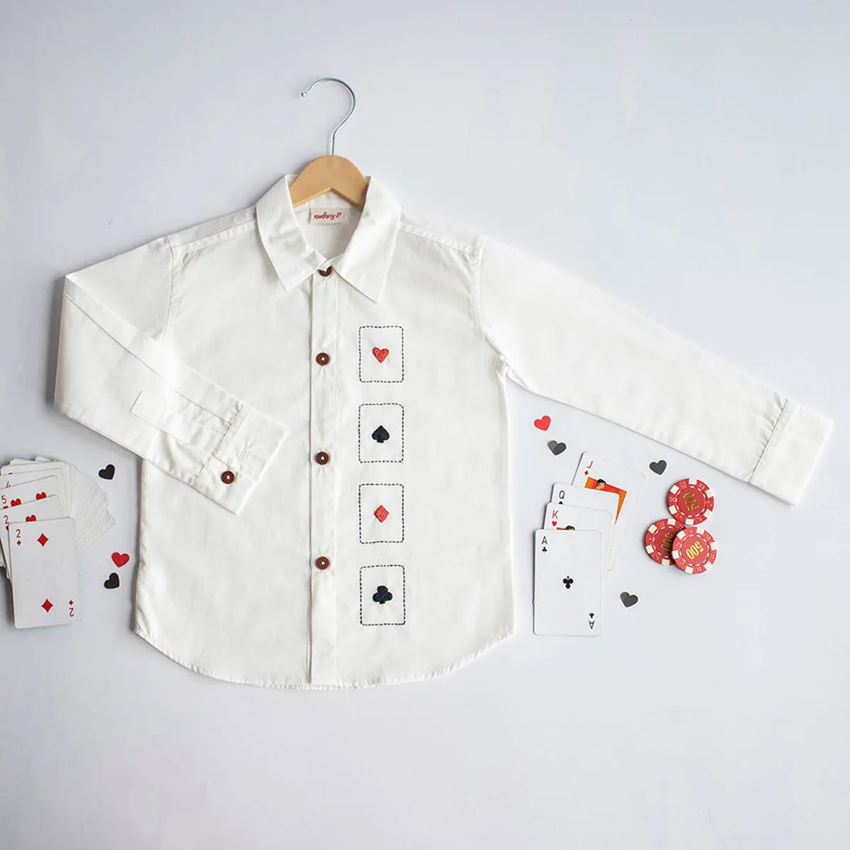 Playing Cards Embroidered Shirt - White