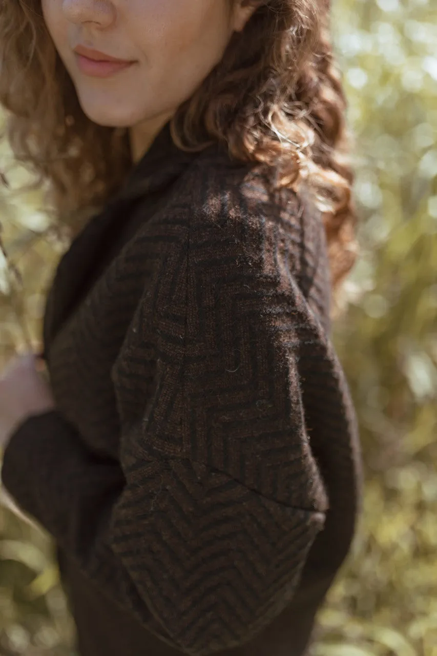 Portuguese Wool Pieper Coat in Black and Brown Herringbone - L and XL Left