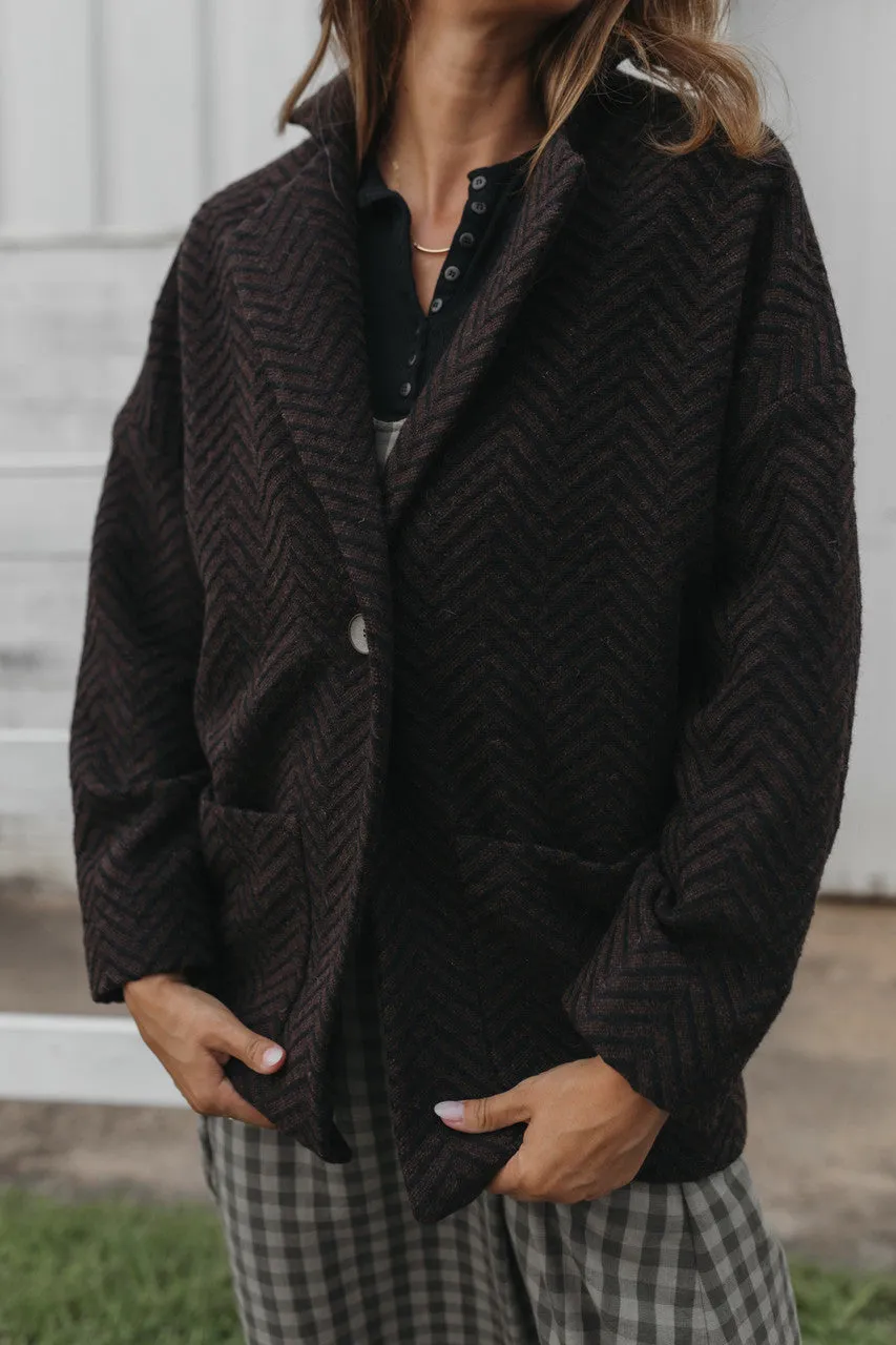 Portuguese Wool Pieper Coat in Black and Brown Herringbone - L and XL Left