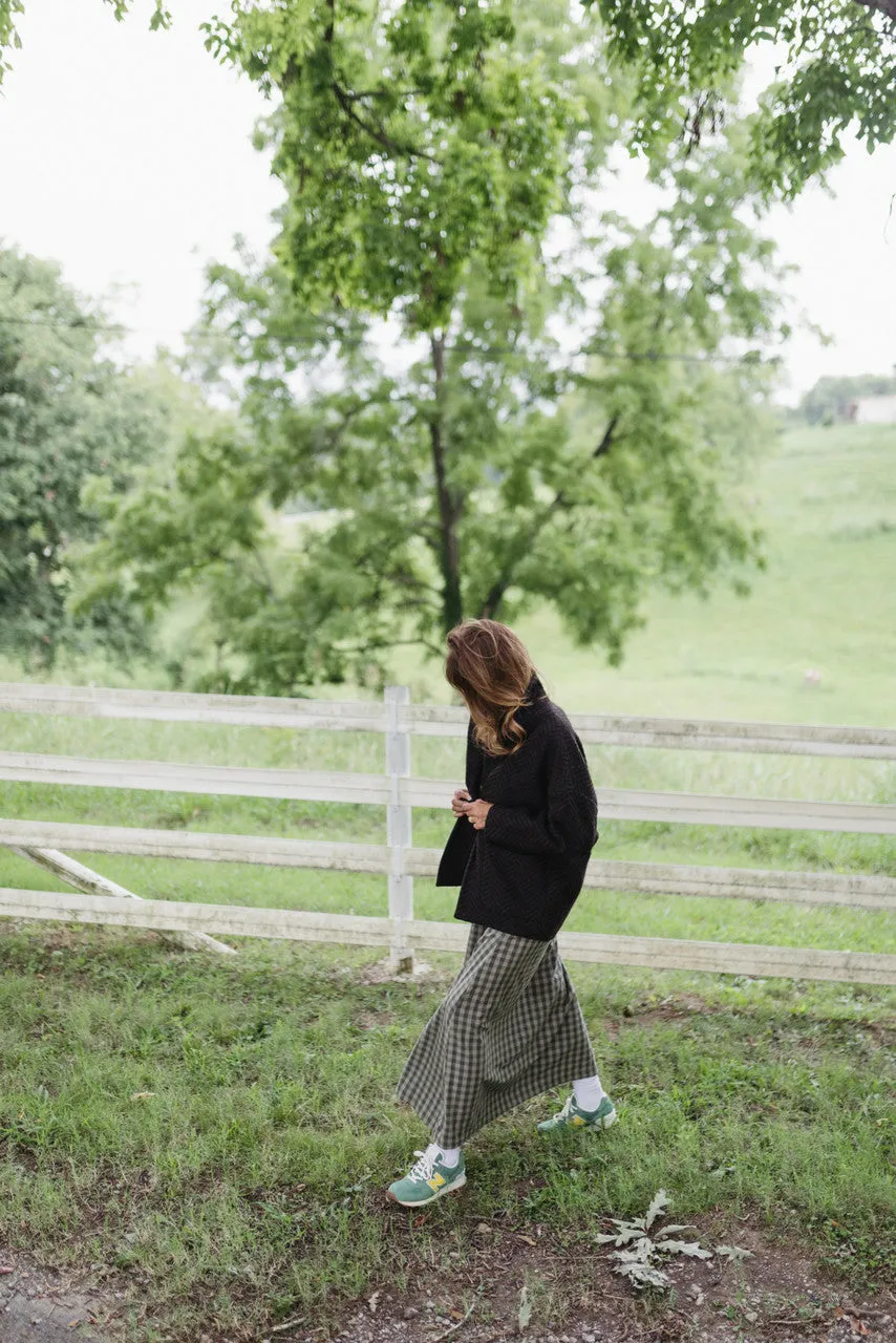 Portuguese Wool Pieper Coat in Black and Brown Herringbone - L and XL Left