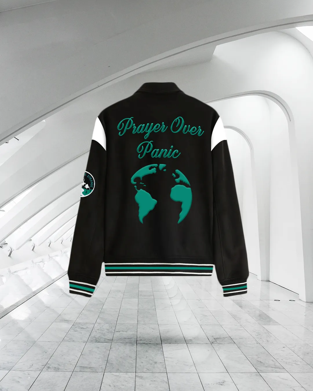 PRAYER OVER PANIC VARSITY JACKET