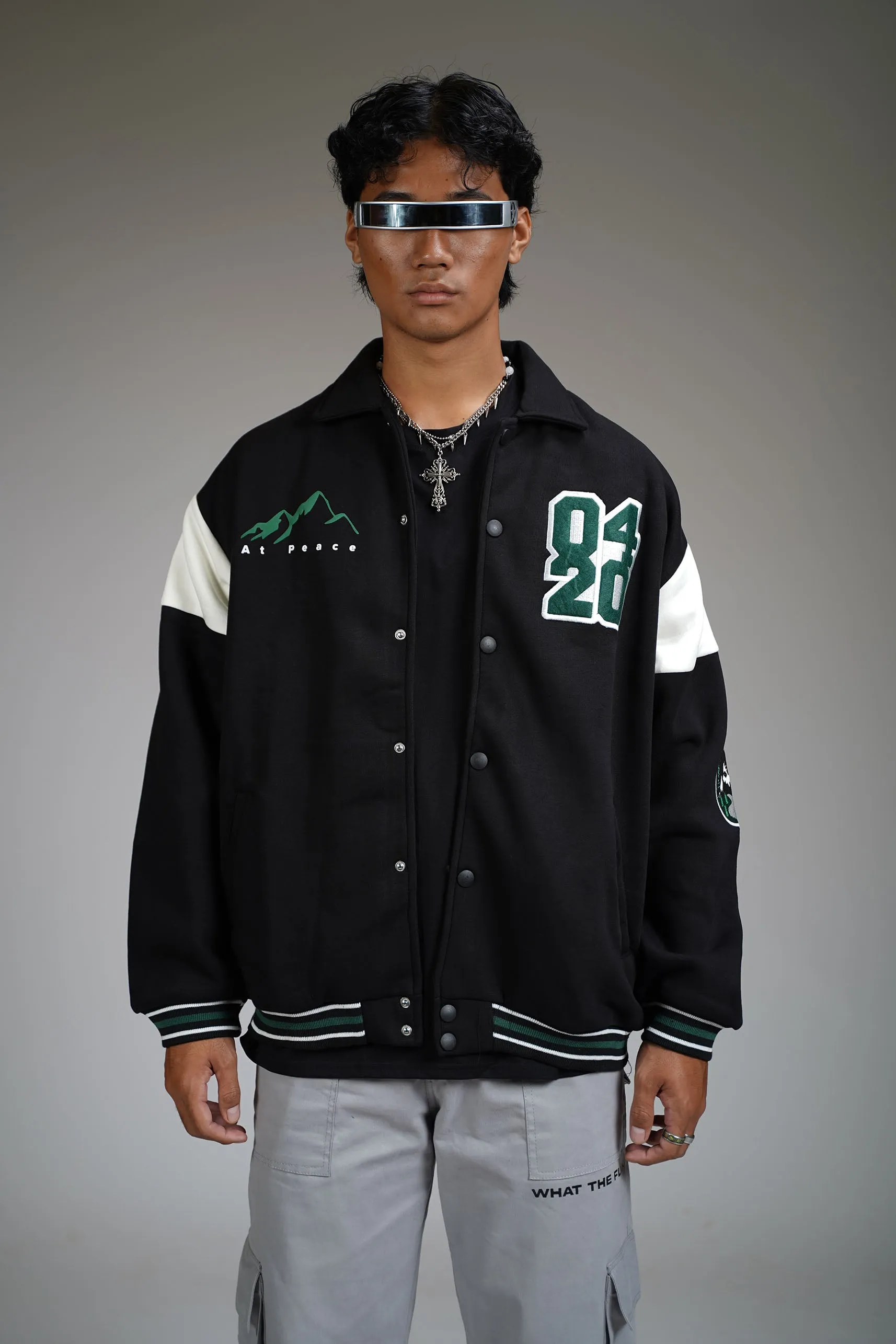 PRAYER OVER PANIC VARSITY JACKET