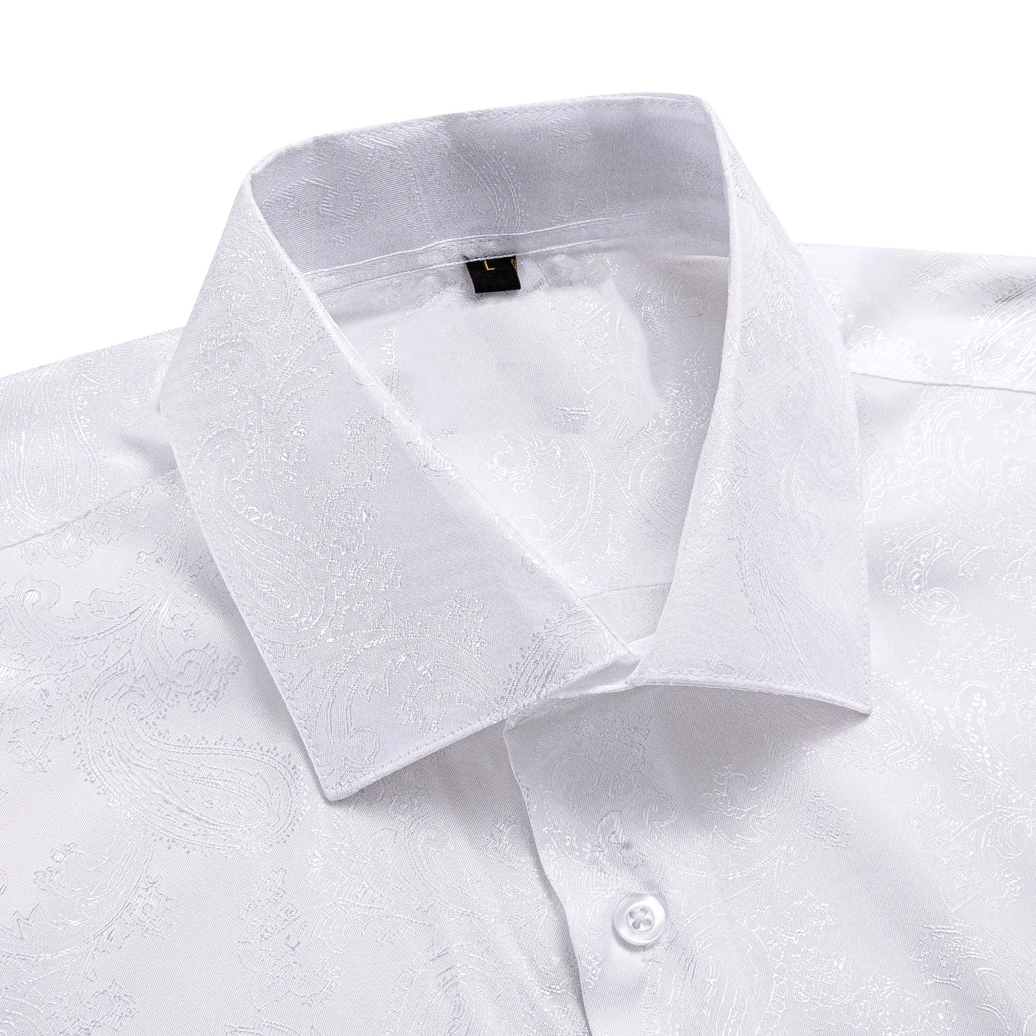 Pure White Paisley Silk Men's Short Sleeve Shirt