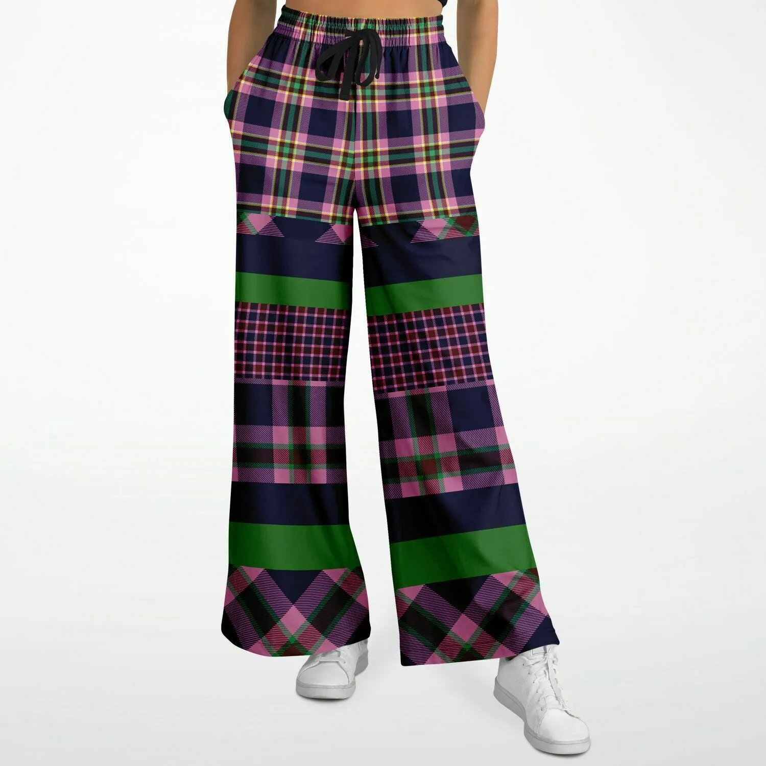 Purple Passion Plaid Rugby Stripe Eco-Poly Wide Leg Pants