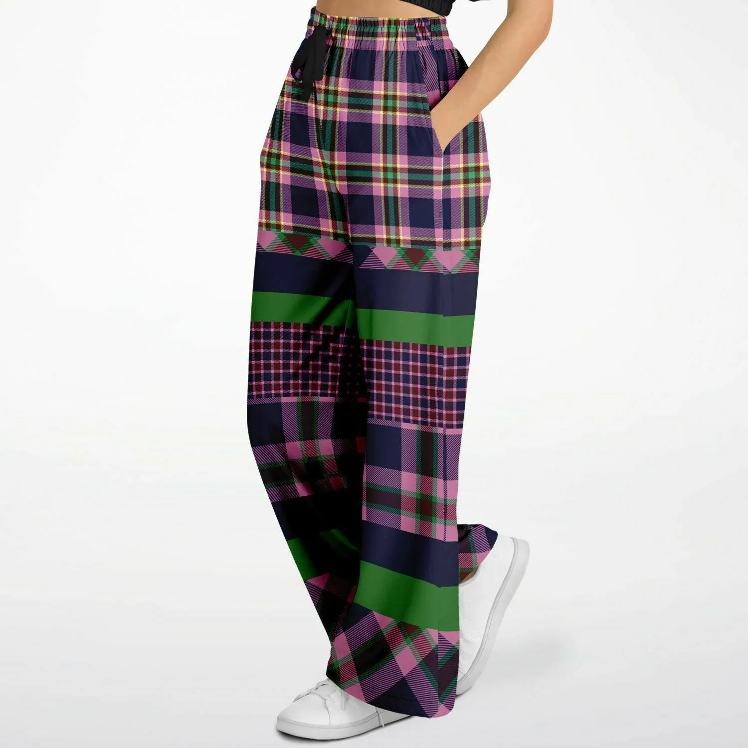 Purple Passion Plaid Rugby Stripe Eco-Poly Wide Leg Pants