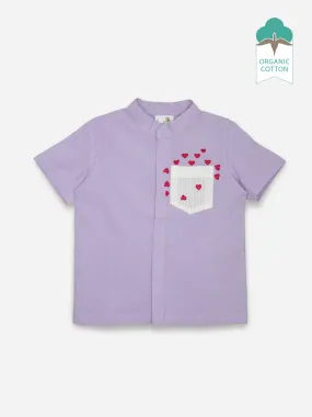 Purple Pocket Hearts - Organic Cotton Embroidered Shirts