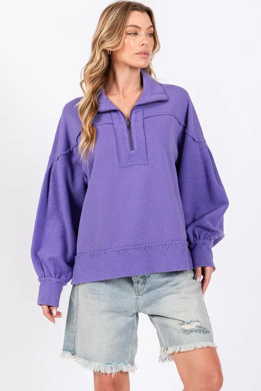 Purple Washed Terry Zipup Pullover