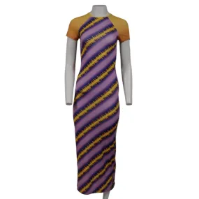 Purple Yellow Slinky Baseball Dress Medium Poly Stretch