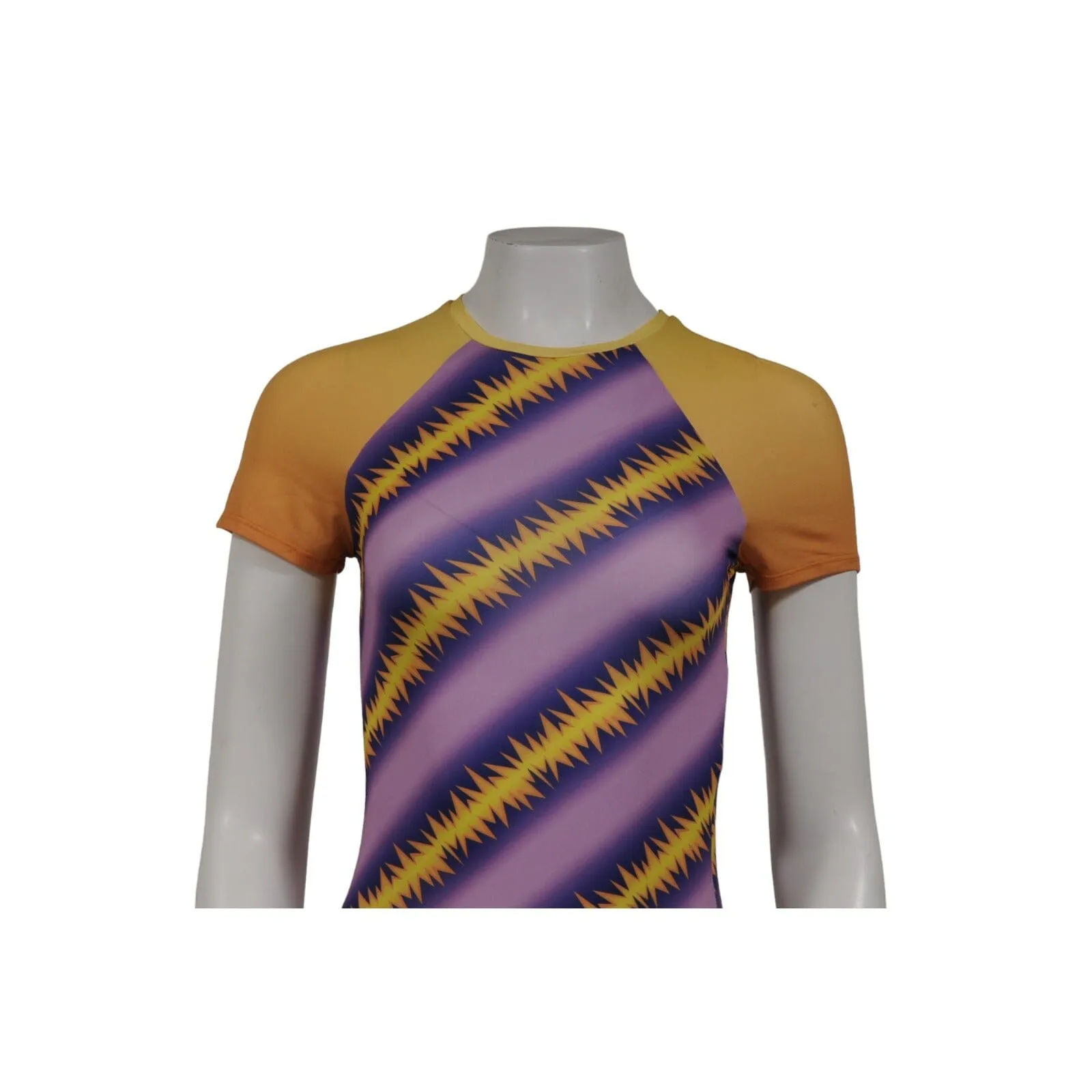 Purple Yellow Slinky Baseball Dress Medium Poly Stretch