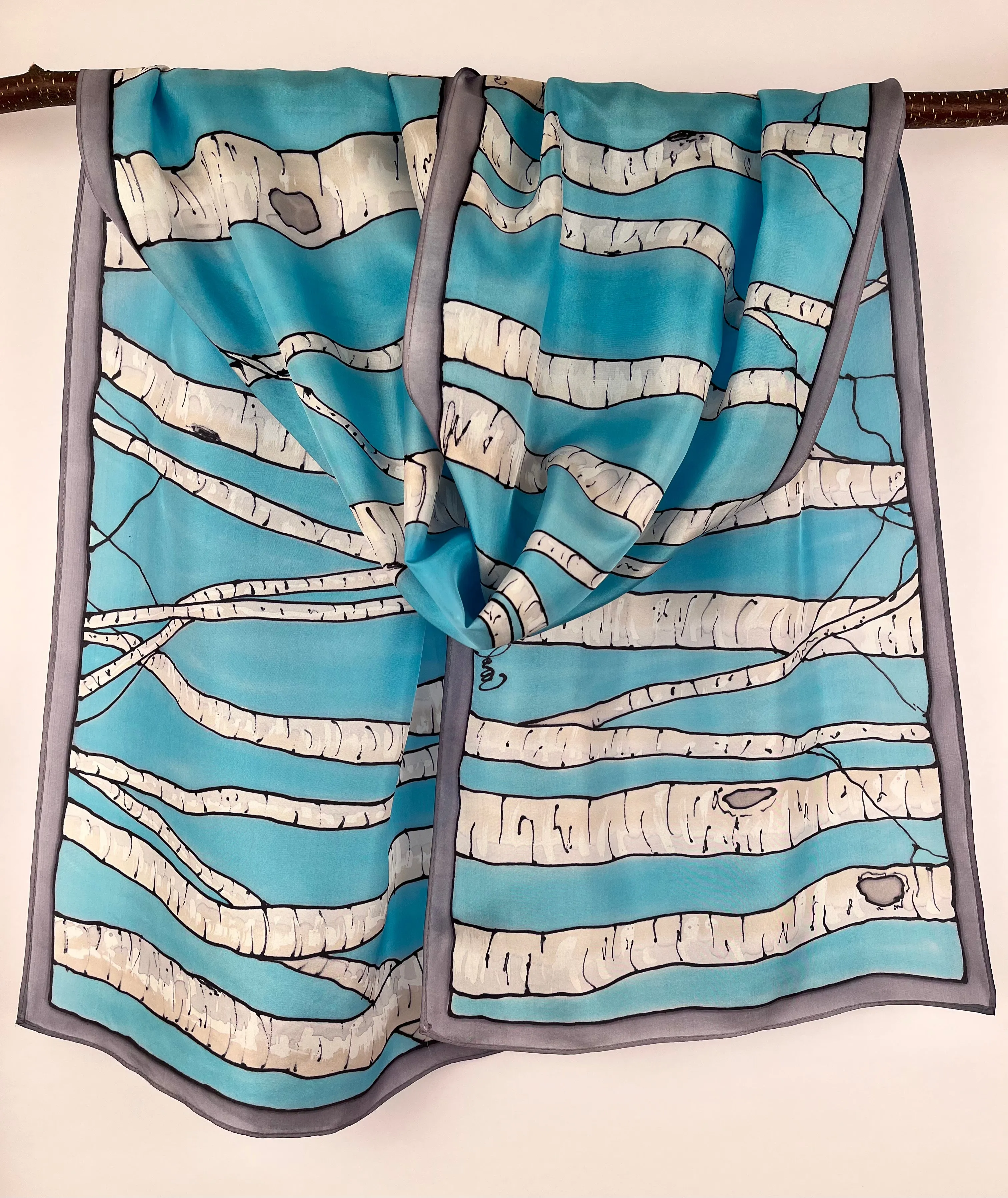 "Winter Birches" - Hand-dyed Silk Scarf - $135