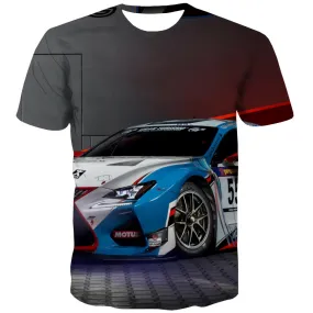 Racing Car T-shirt Men Metal Shirt Print City Tshirt Printed Gray Tshirts Casual Retro Tshirt Anime