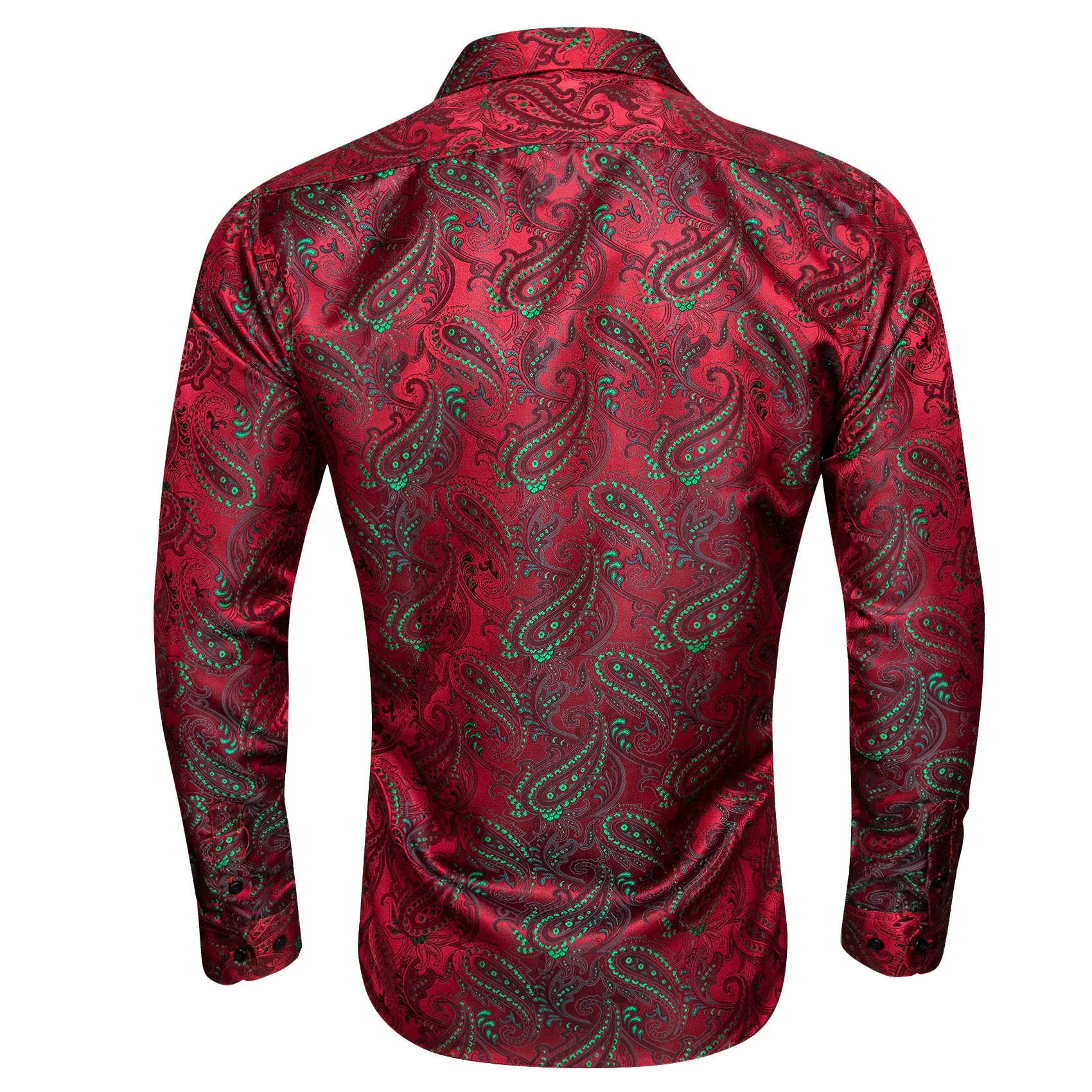 Red Green Paisley Silk Men's Long Sleeve Shirt