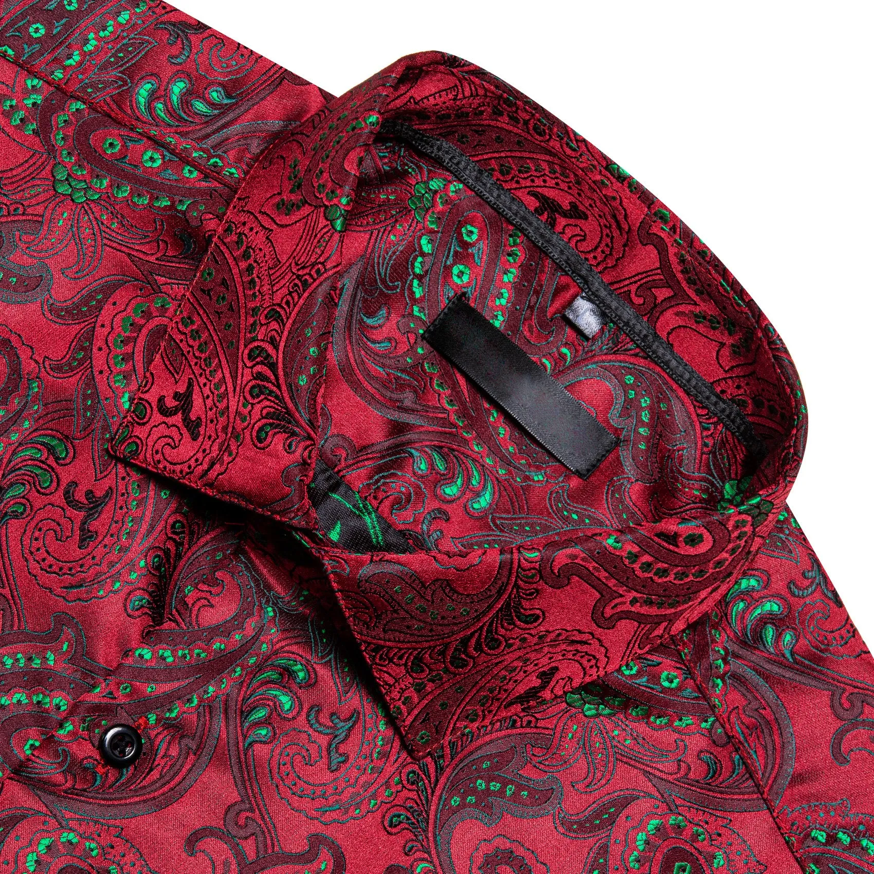 Red Green Paisley Silk Men's Long Sleeve Shirt