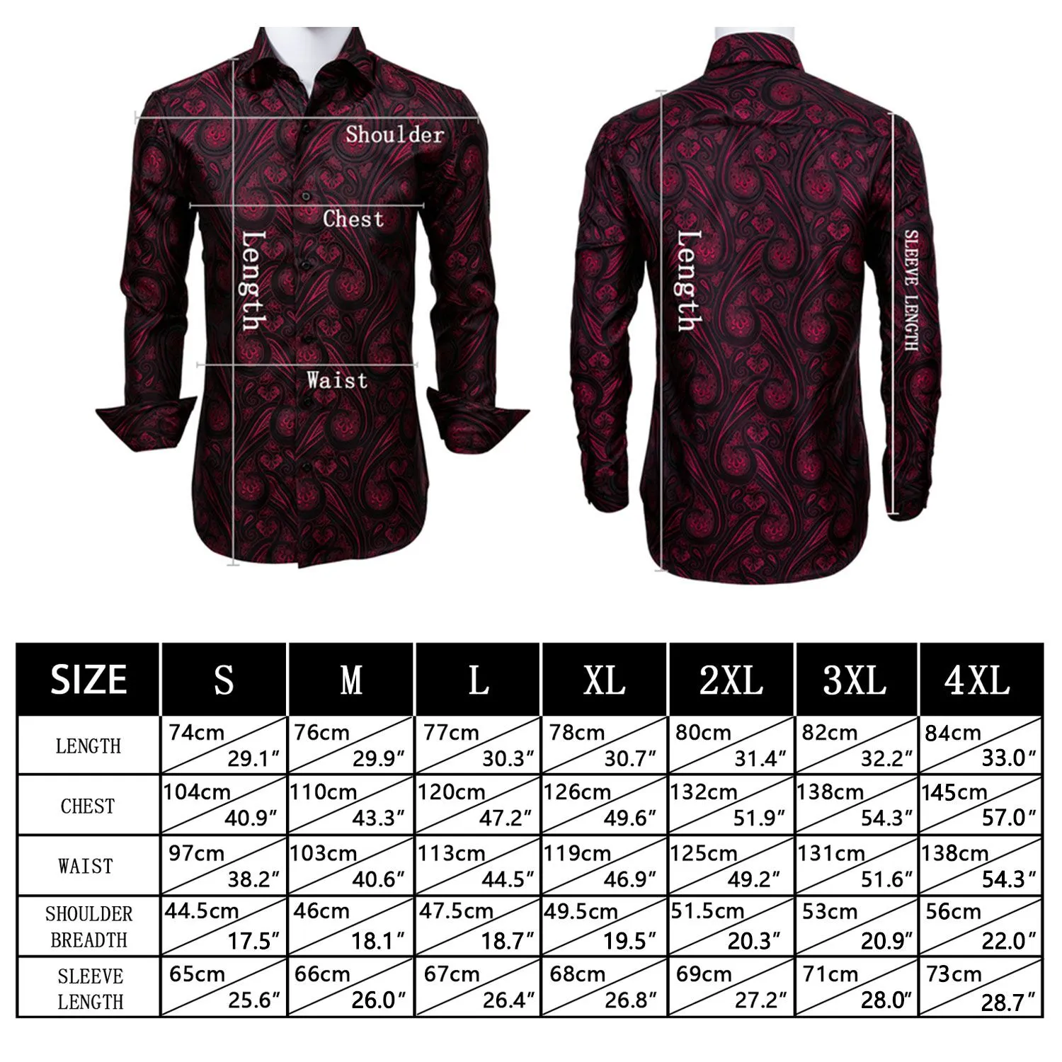 Red Green Paisley Silk Men's Long Sleeve Shirt