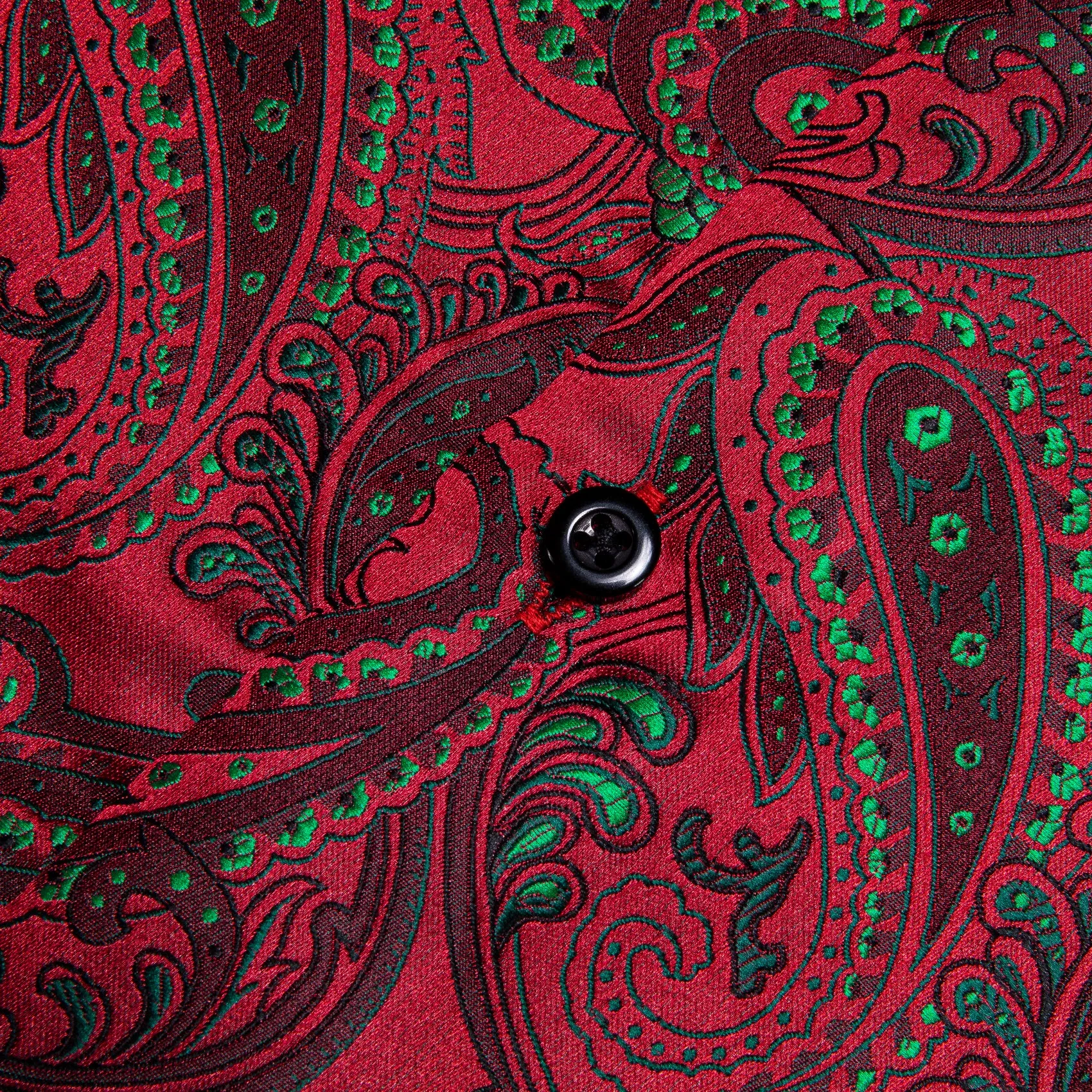 Red Green Paisley Silk Men's Long Sleeve Shirt