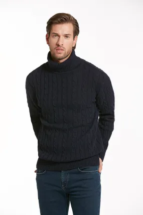 Regular Fit Navy Wool Blend Turtleneck Sweater