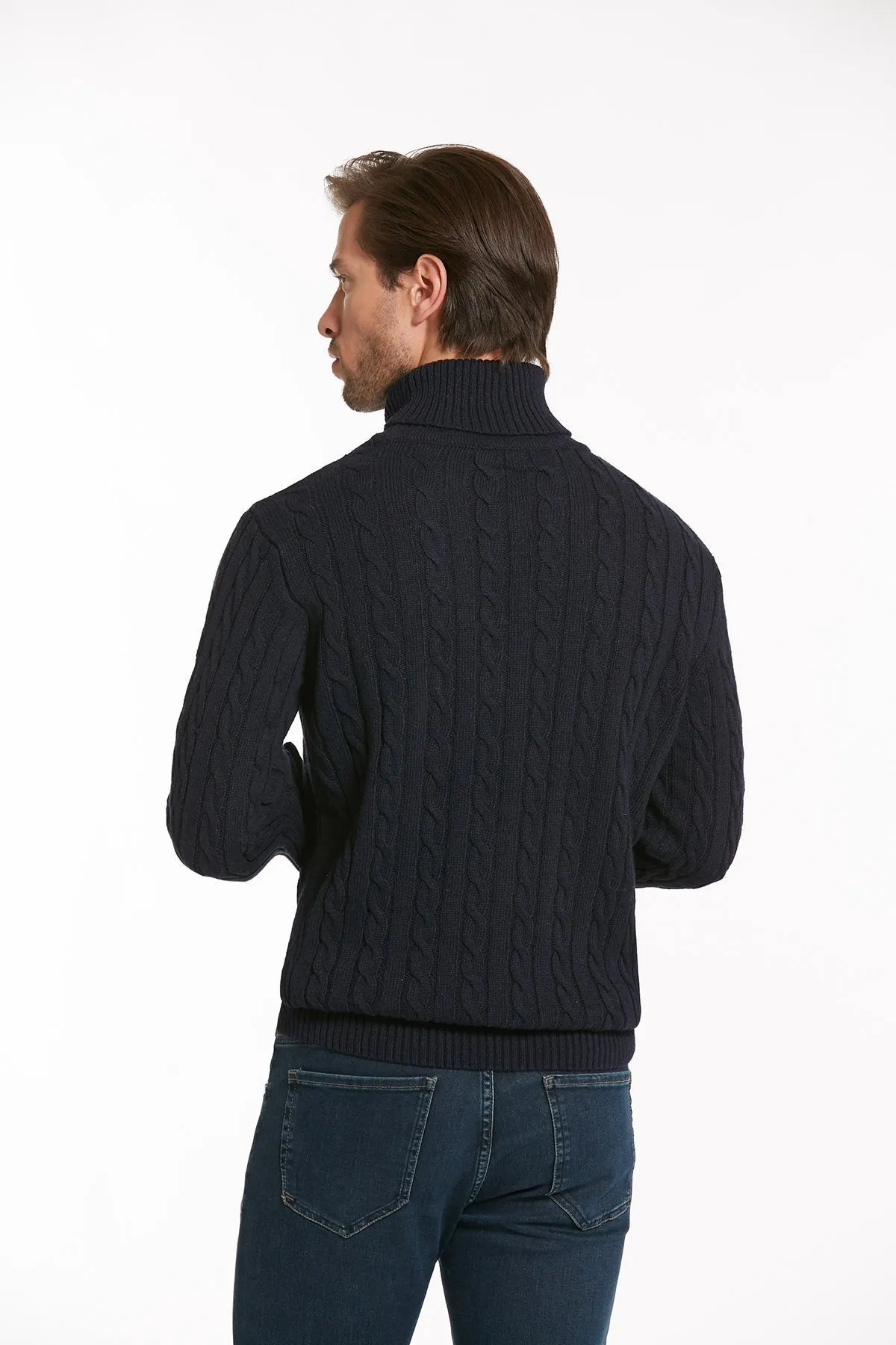 Regular Fit Navy Wool Blend Turtleneck Sweater