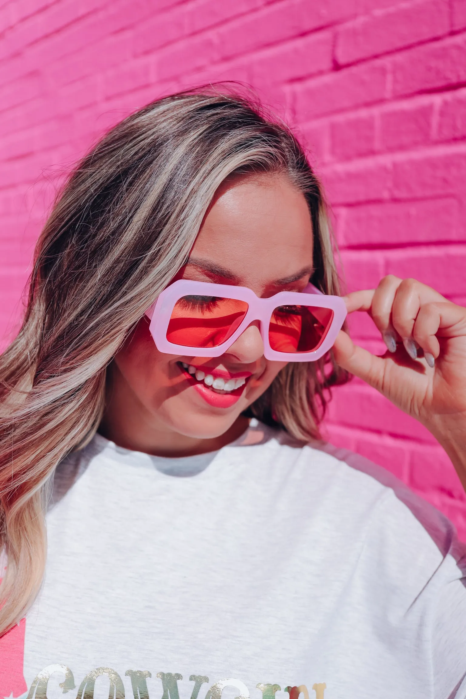 Retro Square Fashion Sunglasses - Pink/Orange