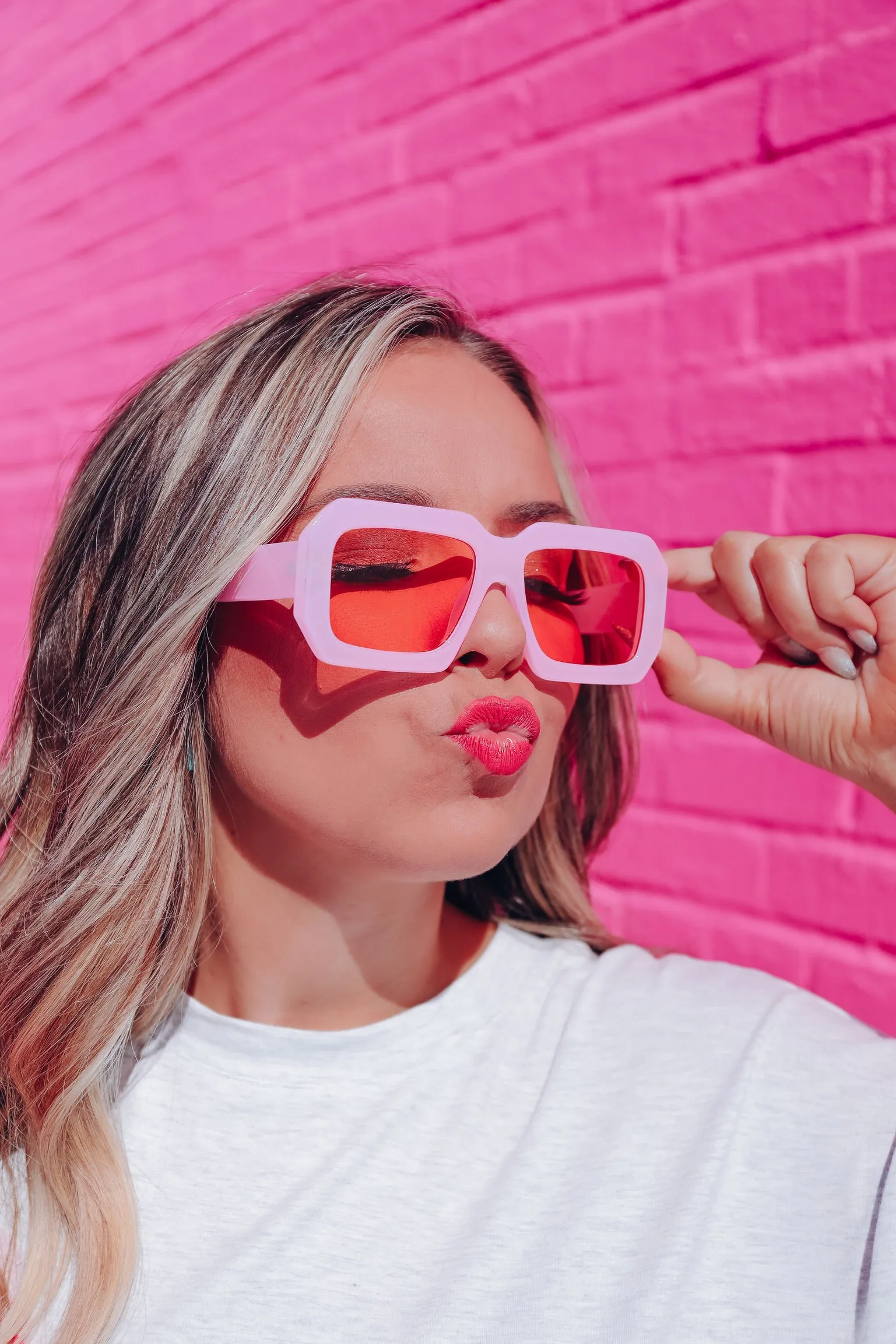 Retro Square Fashion Sunglasses - Pink/Orange