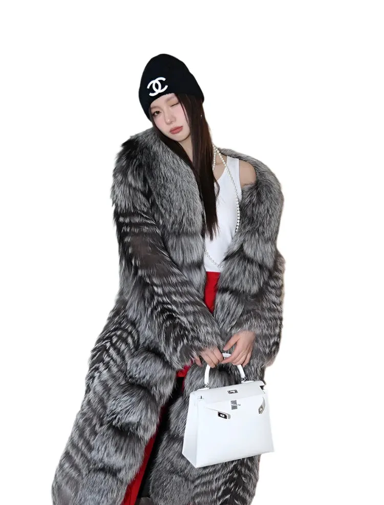 Ribbed Design Fur Coat