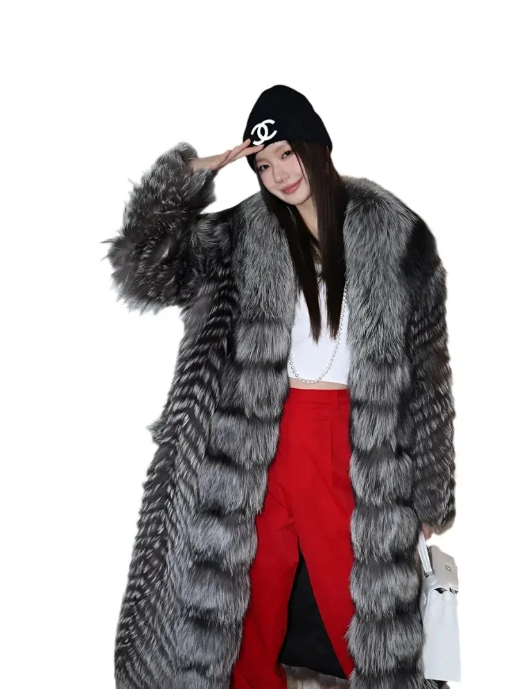 Ribbed Design Fur Coat