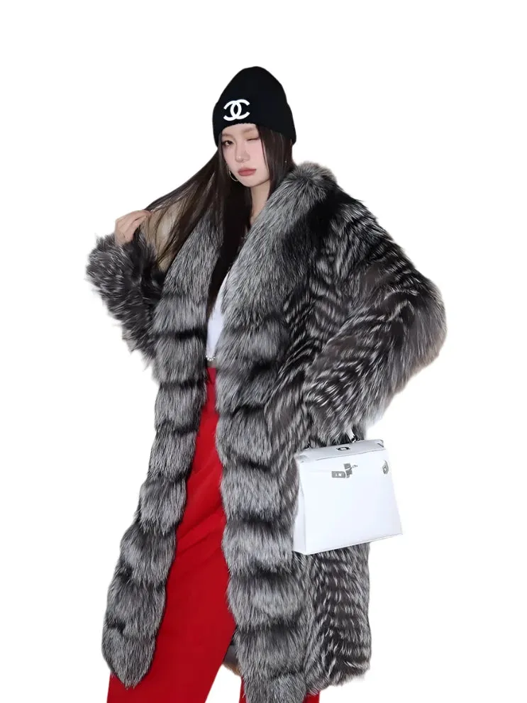 Ribbed Design Fur Coat