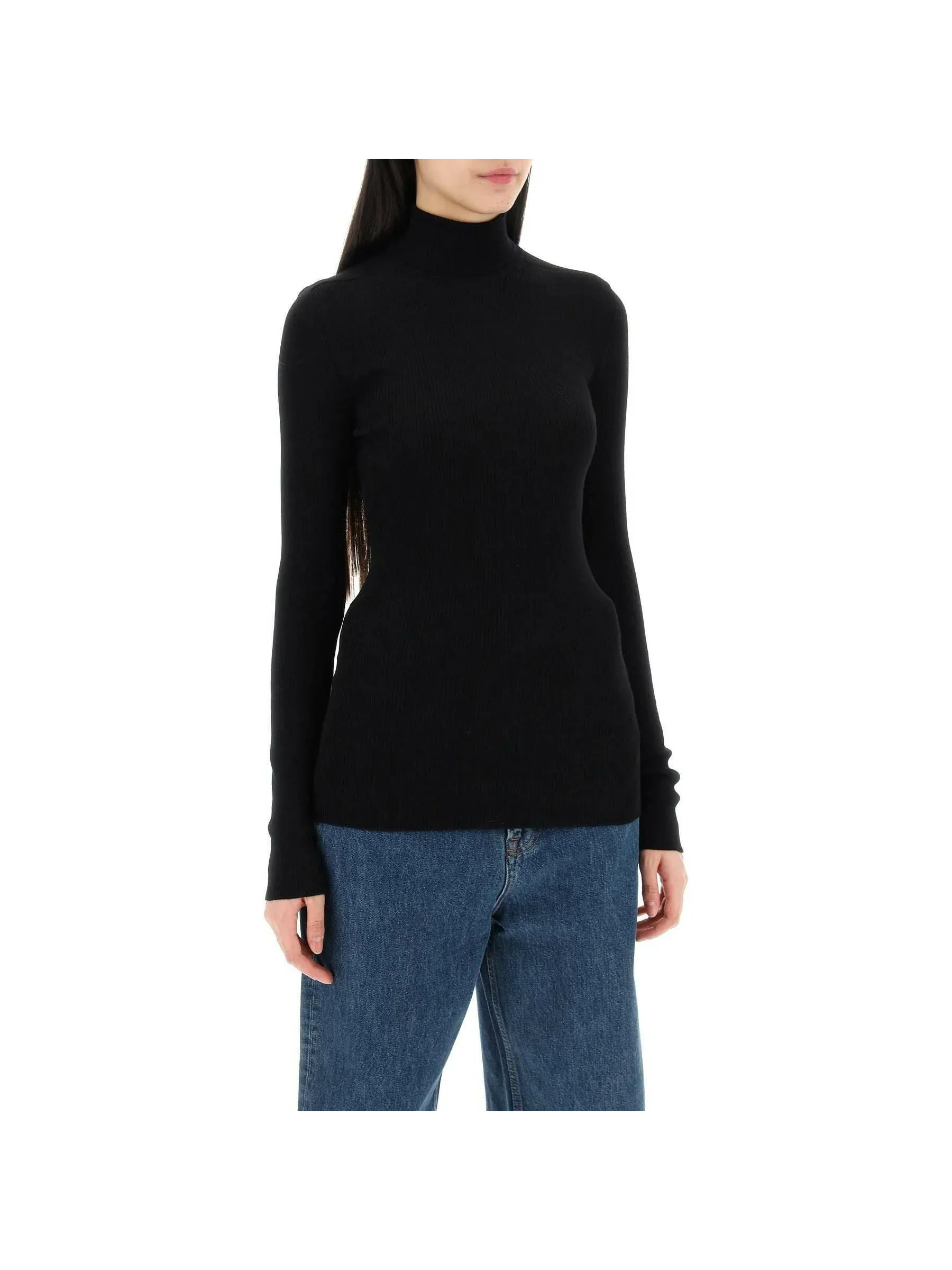 Ribbed Turtleneck Wool Sweater