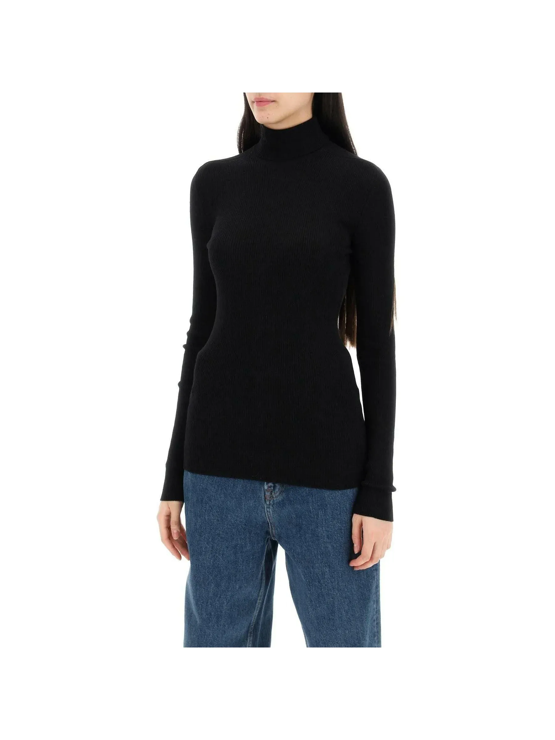 Ribbed Turtleneck Wool Sweater