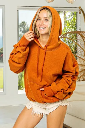 Ruched Long Sleeve Washed Fleece Hoodie