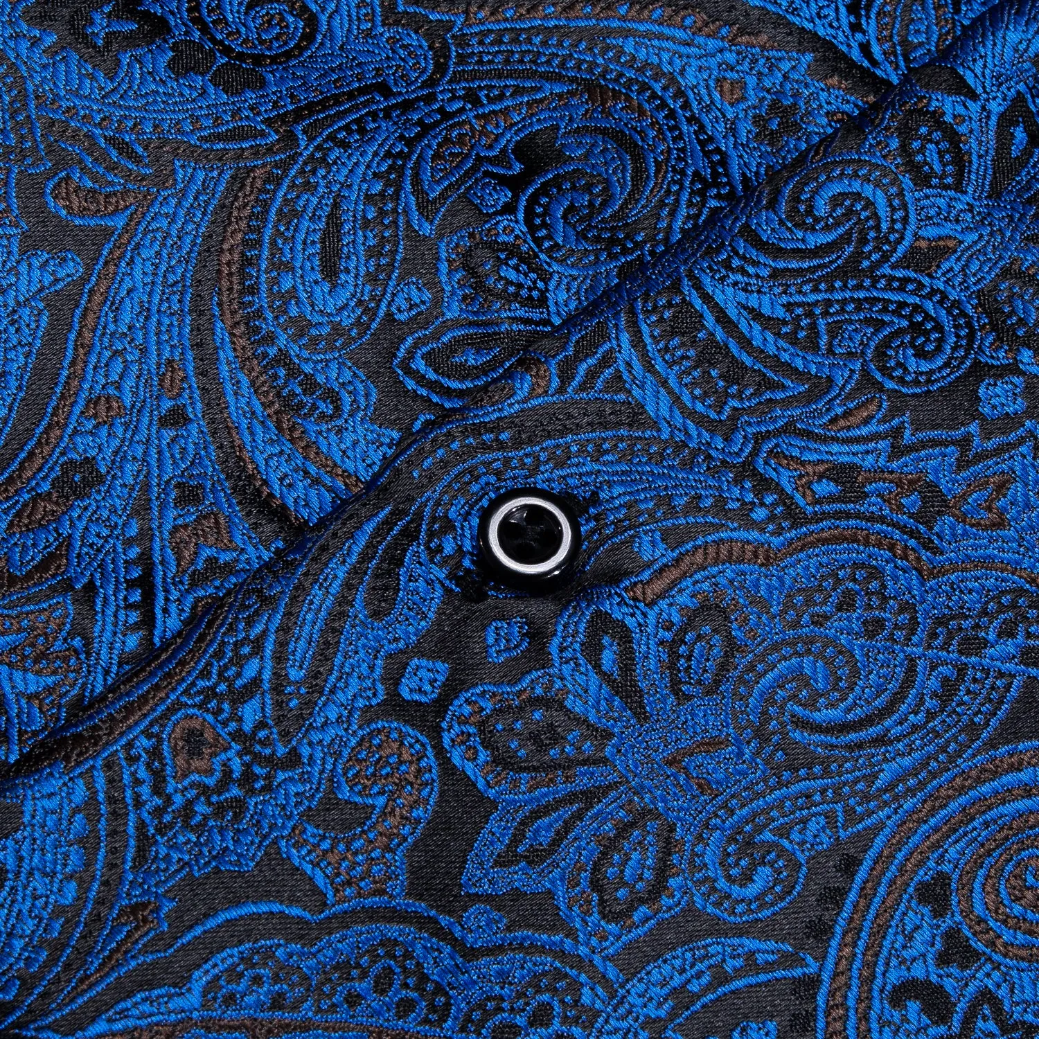 Sapphire Blue Paisley Silk Men's Long Sleeve Shirt