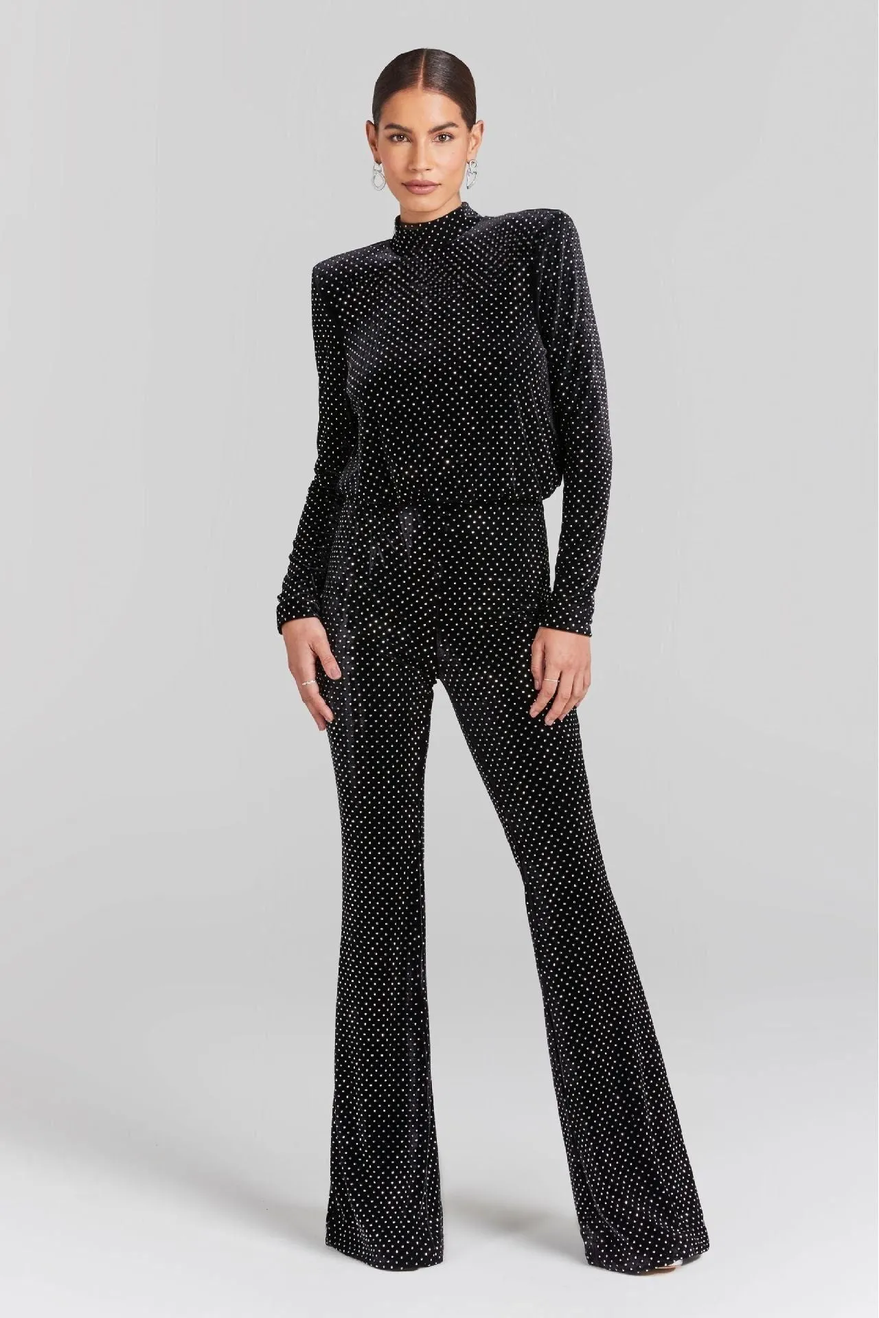 Sequin half turtleneck long-sleeved jumpsuit