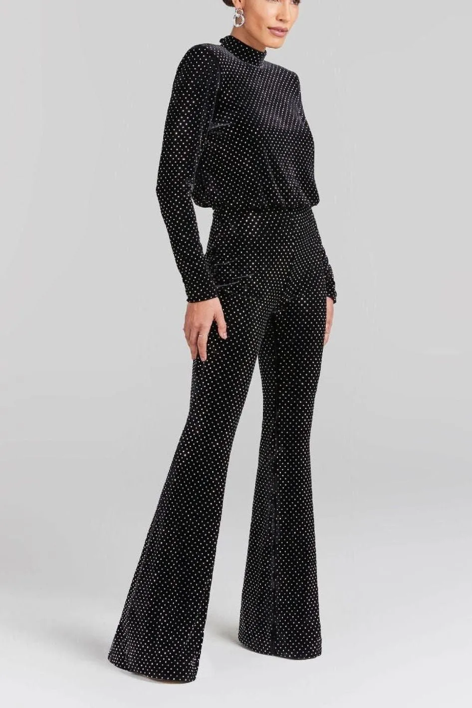 Sequin half turtleneck long-sleeved jumpsuit