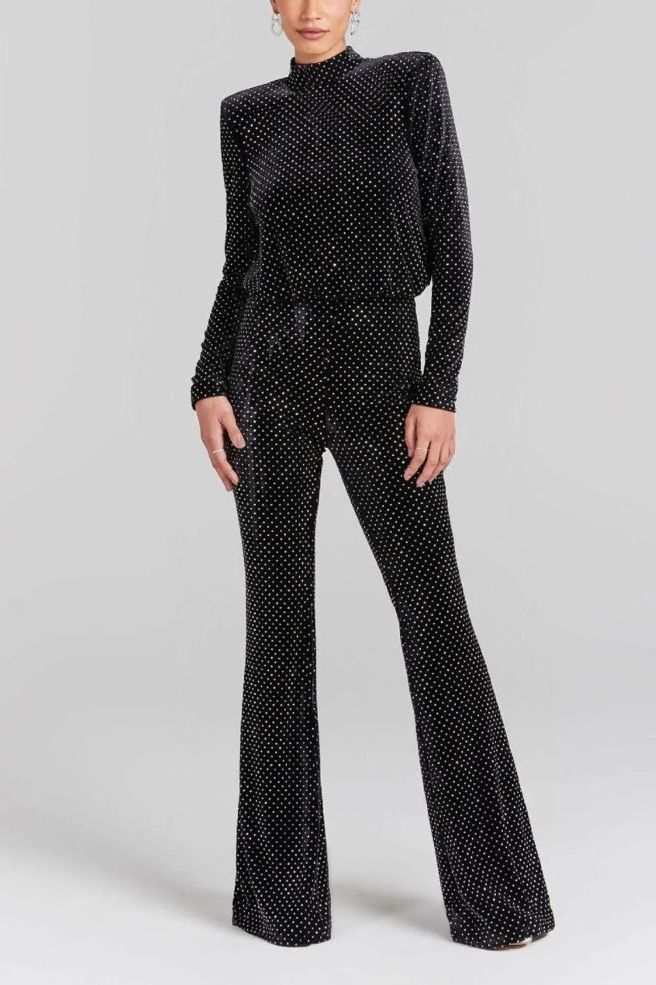 Sequin half turtleneck long-sleeved jumpsuit