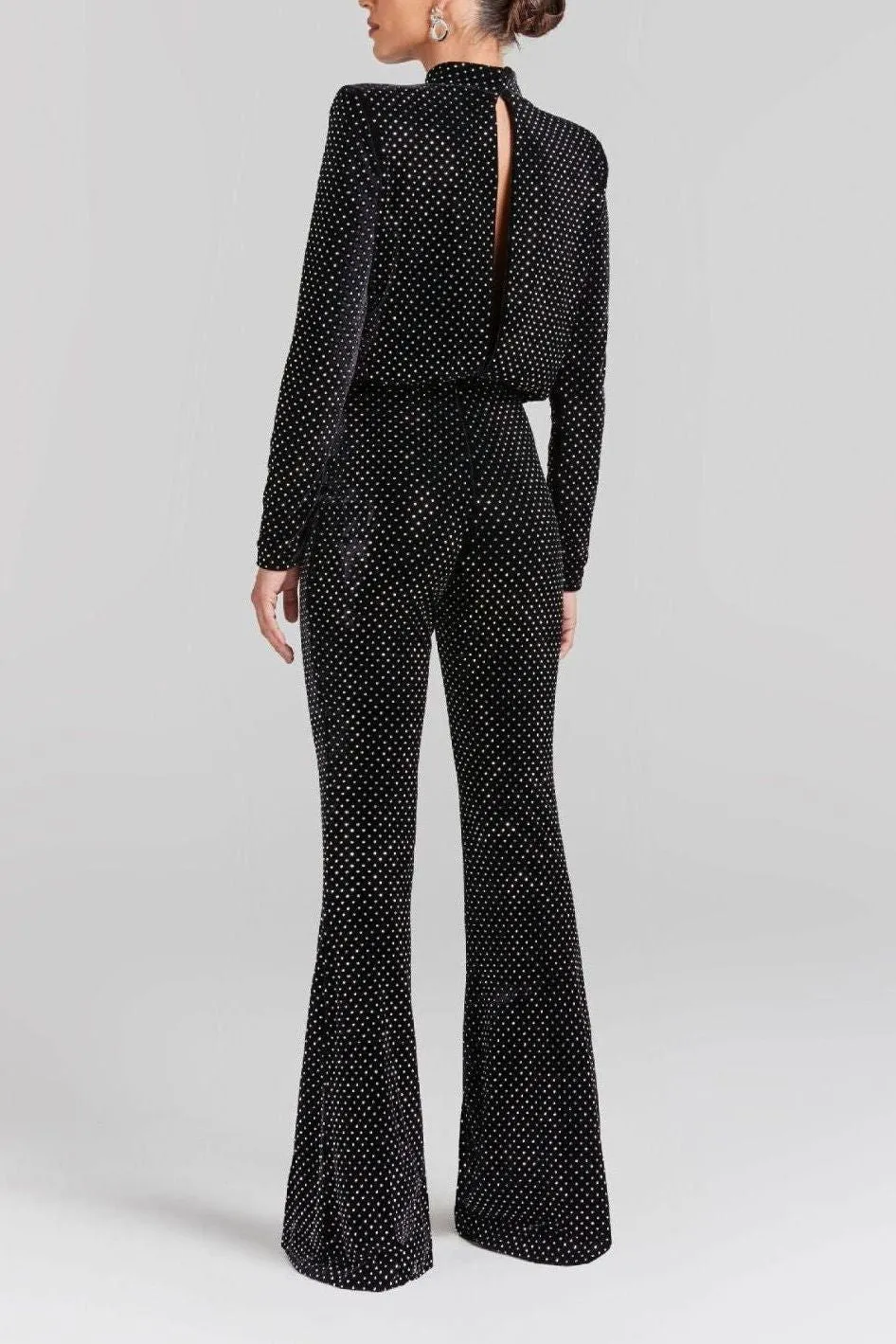 Sequin half turtleneck long-sleeved jumpsuit