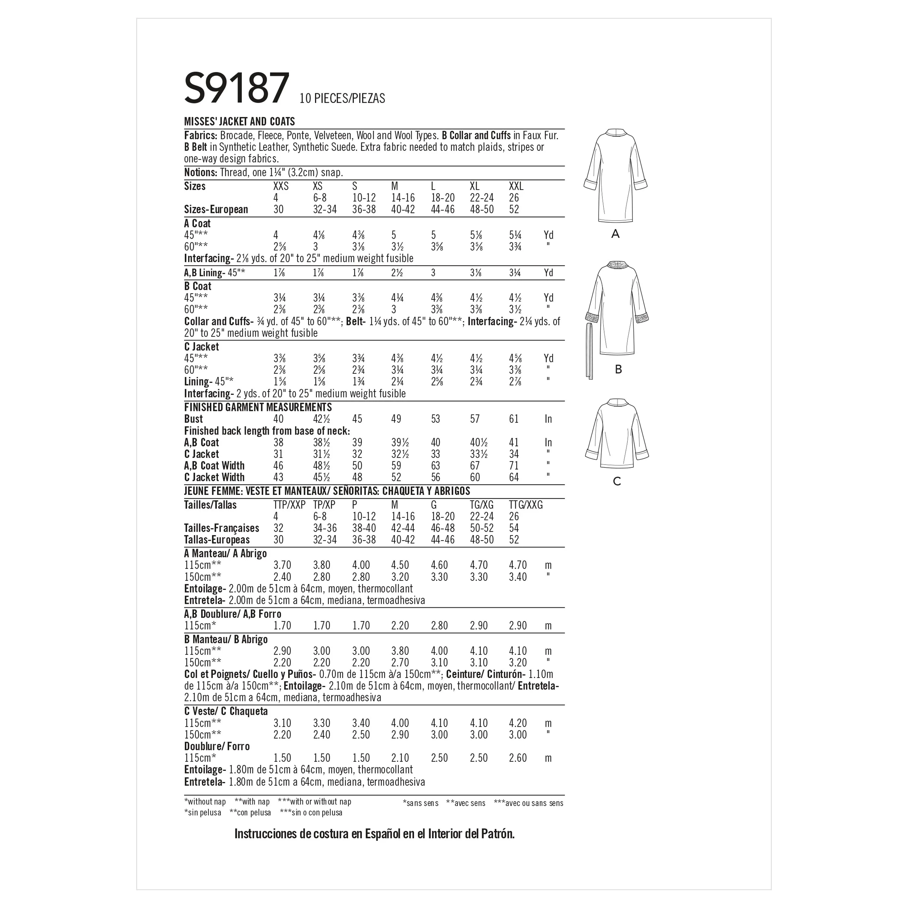 Simplicity Pattern 9187 Misses' Jacket & Coats