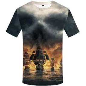 Skull T-shirt Men Flame Tshirts Cool Ferry T-shirts Graphic War T-shirts 3d Ocean Tshirts Casual Short Sleeve summer Mens New