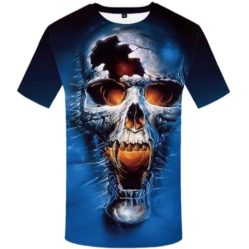 Skull T shirt Men Skeleton T-shirt 3d Blue T shirts Funny Gothic Tshirts Print Flame Tshirt Anime Mens Clothing Hip hop Unisex