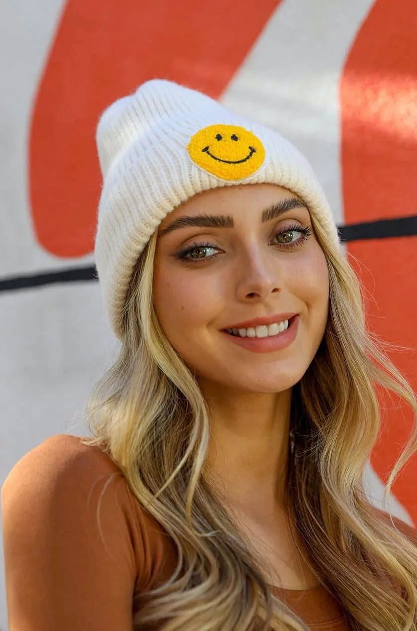 Smiley Face Ribbed Beanie 🙂